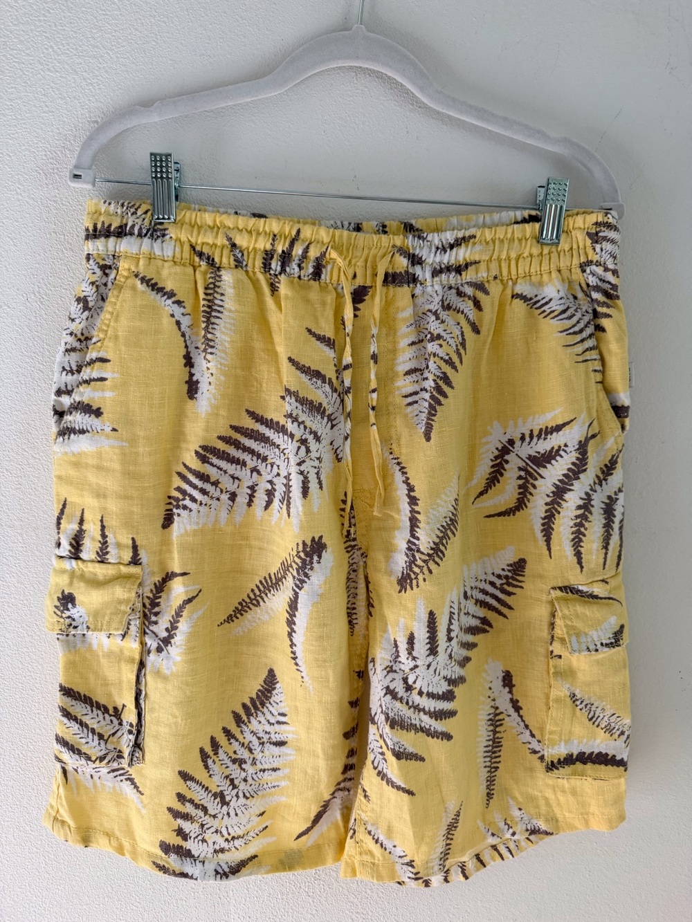 Onia Yellow Fern Print 100% Linen Men’s Shorts Size L